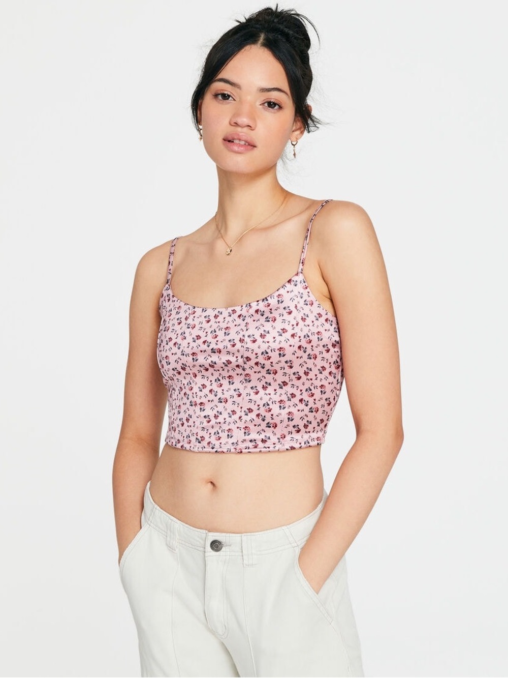 Aeropostale Pink Vintage Y2K Floral Satin Cropped Corset Cami Sz Medium Women’s